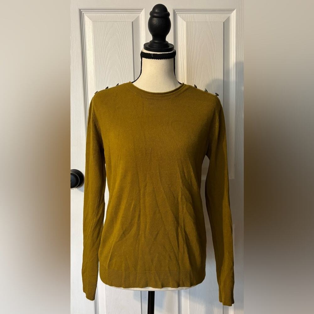 Atmosphere Sweater Knit Golden Yellow w/ Shoulder Button Detail Womens Size US 8